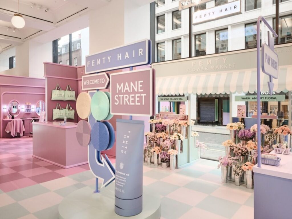 The Fenty Hair 'Corner Shop' space interior, within Selfridges' beauty hall