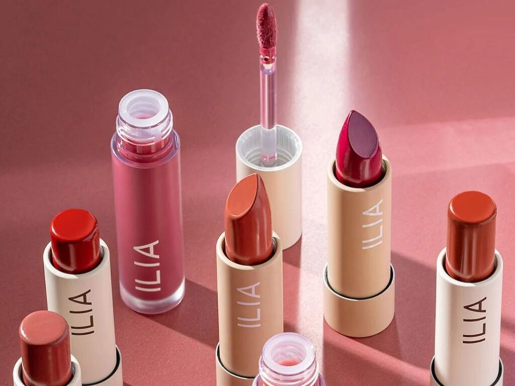 ILIA lipsticks and lip glosses in pinks and reds